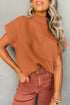 Ribbed Mock Neck Patch Pocket Drop Shoulder Short Sleeve Sweater